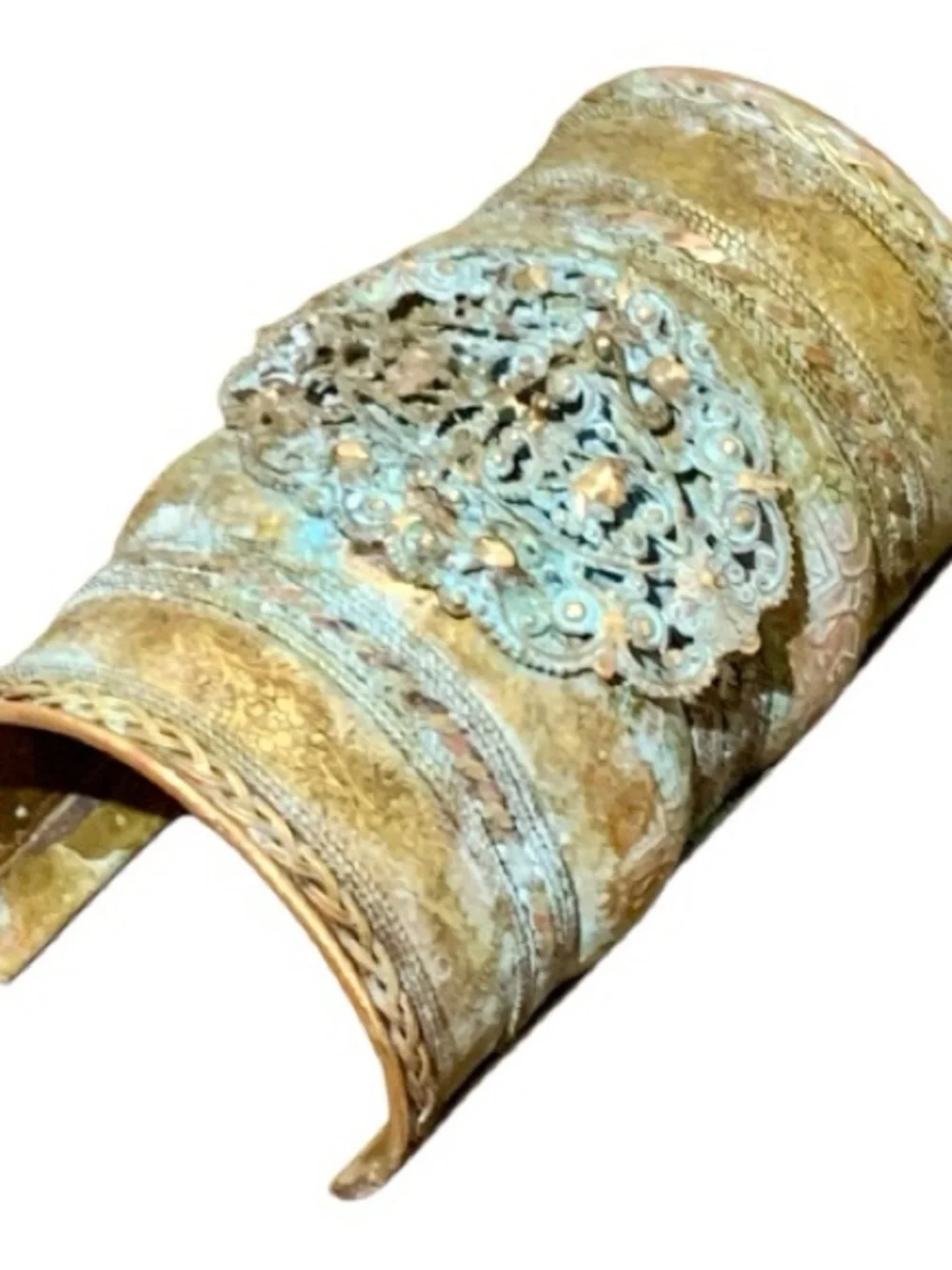 Handcrafted Artisan Antiqued Brass and Patina Cuff